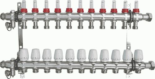 коллекторный блок 11 выходов  нержавеющая сталь 1" с накидной гайкой с расходомерами