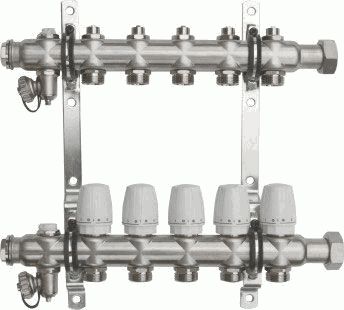 коллекторный блок 5 выходов  нержавеющая сталь 1"с накидной гайкой