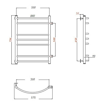 полотенцесушитель MELODIA Classica 50х80х1" П7_2*3*2 м/о 60 бок.подкл. чёрный MTRCA5080_bk - №1