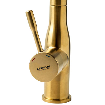 смеситель кухня LEDEME картридж д.35мм, высокий, золотой L4698Y - №2