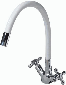смеситель кухня Ex-Promt Cross 1/2" керам. с гайкой, гиб. излив, white Ex102.2-01 лат.,без подводки
