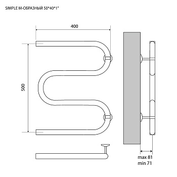 полотенцесушитель MELODIA Simple М-образный б/кронштейна 50х40х1" MTRSP5040 - №1