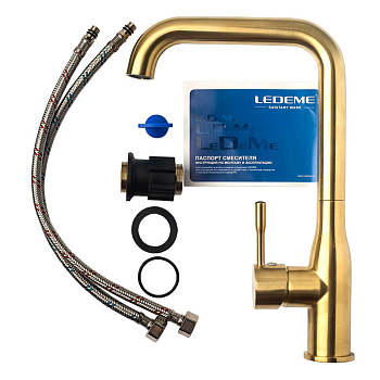 смеситель кухня LEDEME картридж д.35мм, высокий, золотой L4698Y - №4