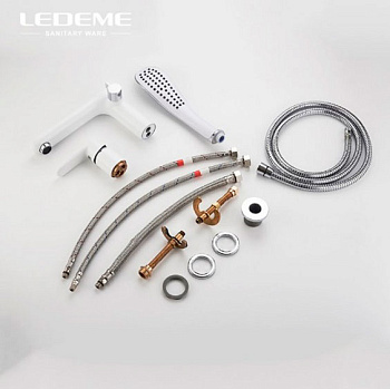 смеситель для ванны LEDEME L1153W врезной на 3 отверстия, белый/хром - №1
