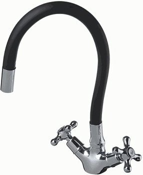 смеситель кухня Ex-Promt Cross 1/2" керам. с гайкой, гиб. излив, black Ex102.2-01 лат.,без подв.