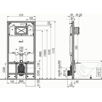 инсталляция Sadromodul AM1101/1200 Slim для унитаза, без кнопки Alcadrain - №3