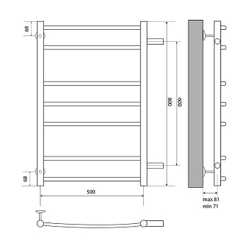полотенцесушитель MELODIA Classica 50х80х1" П7_2*3*2 м/о 60 бок.подкл. белый MTRCA5080_wt - №1