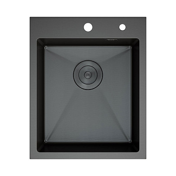 кухонная мойка D&K DKS415006 нерж.сталь графит, в комплекте с сифоном, корзиной, дозатором