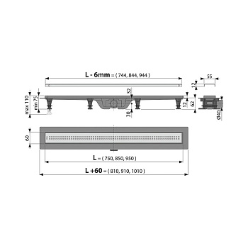 дренажный канал Alcadrain 950*60 д.40мм APZ9-950M (УЦЕНКА) - №1